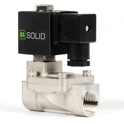 U.S. Solid Válvula solenóide de aço inoxidável de 1,27 cm, 24 V CA, 0,3-16 bar, normalmente fechada, vedação Viton, rosca G, operada por piloto U.S. Solid Válvula solenóide de aço inoxidável de 1,27 cm, 24 V CA, 0,3-16 bar, normalmente fechada, vedação Viton, rosca G, operada por piloto