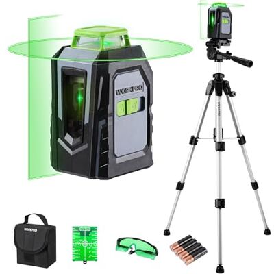 WORKPRO Nível a laser, nível laser com tripé de 360°, linha vertical / horizontal / cruzado, laser verde com 3 modos, profissional com suporte, tripé ajustável e bolsa WORKPRO Nível a laser, nível laser com tripé de 360°, linha vertical / horizontal / cruzado, laser verde com 3 modos, profissional com suporte, tripé ajustável e bolsa