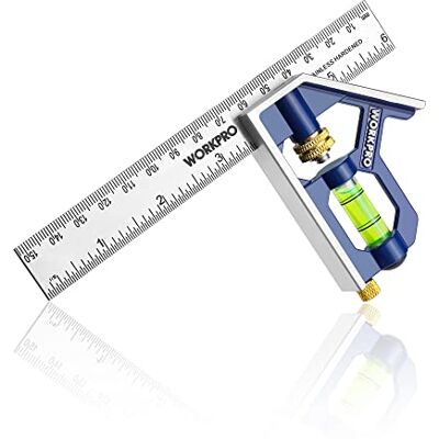 WORKPRO Esquadra combinada ajustável de 150 mm, régua de ângulo de aço inoxidável, combinação quadrada com nível de bolha, moldura reta para carpintaria, ferramenta de medição multifuncional WORKPRO Esquadra combinada ajustável de 150 mm, régua de ângulo de aço inoxidável, combinação quadrada com nível de bolha, moldura reta para carpintaria, ferramenta de medição multifuncional