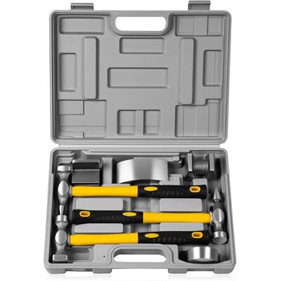 DAYUAN Conjunto de 7 peças para reparação de painéis de carroçaria, inclui martelo para chapista e jogo de dolly, com estojo de armazenamento DAYUAN Conjunto de 7 peças para reparação de painéis de carroçaria, inclui martelo para chapista e jogo de dolly, com estojo de armazenamento
