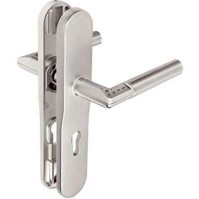 tesa Code Handle manípulo eletrónico com teclado digital para porta interior ou de vidro, placa longa com bocallave de 72 mm, mão esquerda, cromado mate tesa Code Handle manípulo eletrónico com teclado digital para porta interior ou de vidro, placa longa com bocallave de 72 mm, mão esquerda, cromado mate