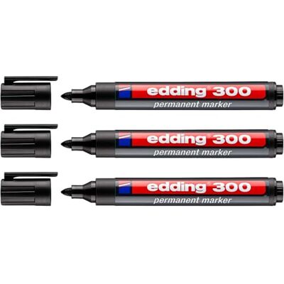 Edding Marcador permanente 4-30001 300 Industry (ponta redonda, para cartão, metal, borracha e vidro, 1,5-3 mm, 3 unidades), cor preta Edding Marcador permanente 4-30001 300 Industry (ponta redonda, para cartão, metal, borracha e vidro, 1,5-3 mm, 3 unidades), cor preta