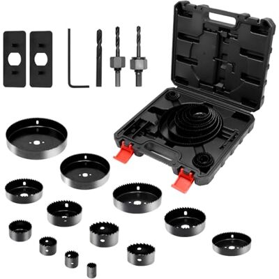 CCLIFE 19 peças coroas perfuradoras Ø 19 mm 152 mm, conjunto de serras coroa com profundidade de corte de 25 mm para madeira, plástico e painéis de gesso, inclui caixa de armazenamento CCLIFE 19 peças coroas perfuradoras Ø 19 mm 152 mm, conjunto de serras coroa com profundidade de corte de 25 mm para madeira, plástico e painéis de gesso, inclui caixa de armazenamento