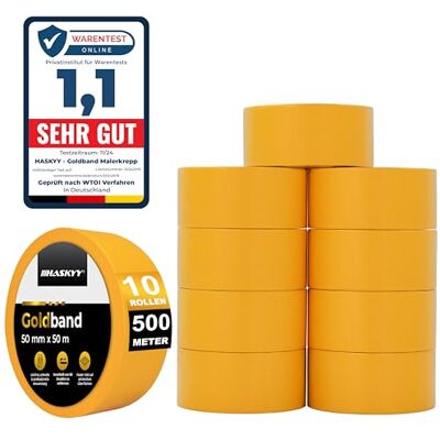 HASKYY Fita de pintor 50 mm x 50 m 10 rolos de fita de carroçaria pintura, fita adesiva mascarar paredes de precisão fita adesiva não deixa resíduos HASKYY Fita de pintor 50 mm x 50 m 10 rolos de fita de carroçaria pintura, fita adesiva mascarar paredes de precisão fita adesiva não deixa resíduos
