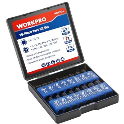 WORKPRO Conjunto de Pontas para Chave de Fenda 16 Peças, Conjunto de Brocas de Furadeira de 1/4", Cabeça S2 TORX, Chave de Fenda de Porcas Magnéticas, com Caixa de Armazenamento WORKPRO Conjunto de Pontas para Chave de Fenda 16 Peças, Conjunto de Brocas de Furadeira de 1/4", Cabeça S2 TORX, Chave de Fenda de Porcas Magnéticas, com Caixa de Armazenamento