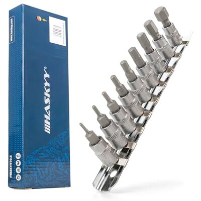 HASKYY Conjunto de copos hexagonais de 1/4" H2-H10 pontas alllen, bits hexagonais, conjunto para chave de fenda e chave de copo 9 peças HASKYY Conjunto de copos hexagonais de 1/4" H2-H10 pontas alllen, bits hexagonais, conjunto para chave de fenda e chave de copo 9 peças