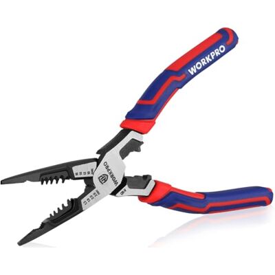 WORKPRO Alicate de ponta comprida 7 em 1, com descascador de fios, alicate de corte e chave inglesa, alicate de ponta em agulha para fio 16-10 AWG (1,3-2,6 mm), ferramenta múltipla CR-V para WORKPRO Alicate de ponta comprida 7 em 1, com descascador de fios, alicate de corte e chave inglesa, alicate de ponta em agulha para fio 16-10 AWG (1,3-2,6 mm), ferramenta múltipla CR-V para