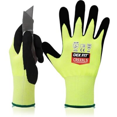 DEX FIT CR533LS Luvas de trabalho anti-corte nível 5, suaves sem fibra de vidro, aderência extra-firme, leves, ecrã tátil, duráveis, respiráveis; verde néon S (7) 1 par DEX FIT CR533LS Luvas de trabalho anti-corte nível 5, suaves sem fibra de vidro, aderência extra-firme, leves, ecrã tátil, duráveis, respiráveis; verde néon S (7) 1 par