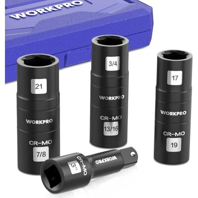 WORKPRO Conjunto de Chaves de Impacto 4 Peças, 1/2" Copos de Impacto de Cabeça Dupla, Chaves de Copo com Barra e Caixa, Para Porca e Parafusos WORKPRO Conjunto de Chaves de Impacto 4 Peças, 1/2" Copos de Impacto de Cabeça Dupla, Chaves de Copo com Barra e Caixa, Para Porca e Parafusos