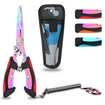 supregear Alicate de pesca multicolorido de aço inoxidável, ferramenta com anel dividido, removedor de anzul, cortador de linhas, capa, collant, equipamento resistente à água salgada, vermelho supregear Alicate de pesca multicolorido de aço inoxidável, ferramenta com anel dividido, removedor de anzul, cortador de linhas, capa, collant, equipamento resistente à água salgada, vermelho