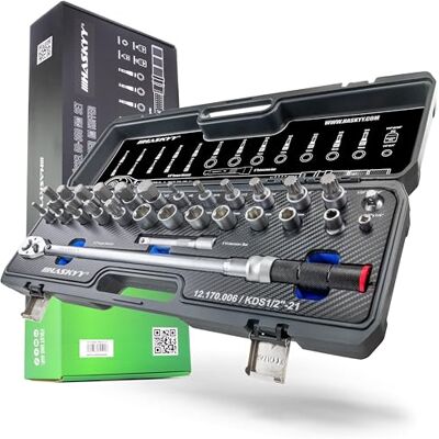HASKYY Conjunto de chaves dinamométricas 1/2" 50-350 Nm para carro com muito acessório como barra de extensão, pontas, inserções de porcas, adaptadores HASKYY Conjunto de chaves dinamométricas 1/2" 50-350 Nm para carro com muito acessório como barra de extensão, pontas, inserções de porcas, adaptadores