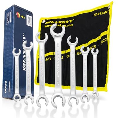 HASKYY Conjunto de chaves para cabos de travão chave fixa 7 peças chave de anel duplo 6-22 mm conjunto de chaves de anel de 15° cotovelo chave para cabos de travão HASKYY Conjunto de chaves para cabos de travão chave fixa 7 peças chave de anel duplo 6-22 mm conjunto de chaves de anel de 15° cotovelo chave para cabos de travão