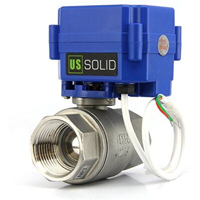 U.S. Solid 1" Válvula motorizada 9-24 V AC/DC 2 vias de aço inoxidável válvula de esfera elétrica, 2 cabos, retorno automático, normalmente aberta, porta padrão U.S. Solid 1" Válvula motorizada 9-24 V AC/DC 2 vias de aço inoxidável válvula de esfera elétrica, 2 cabos, retorno automático, normalmente aberta, porta padrão