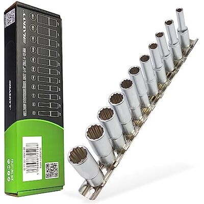 HASKYY Conjunto de chaves de copo compridas de 1/4', 4 13 mm, doze faces, 12 cantos, chave inglesa HASKYY Conjunto de chaves de copo compridas de 1/4', 4 13 mm, doze faces, 12 cantos, chave inglesa