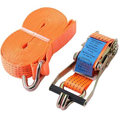 KATSU Tools 5000 kg (5 tons) 10 m correia de fixação de catraca correia de fixação de alta resistência manuseamento de materiais EN 12195-2 com largura da correia de 5 cm gancho de garra KATSU Tools 5000 kg (5 tons) 10 m correia de fixação de catraca correia de fixação de alta resistência manuseamento de materiais EN 12195-2 com largura da correia de 5 cm gancho de garra