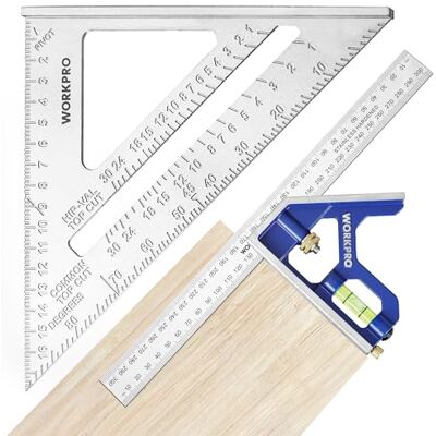 WORKPRO Esquadra combinada ajustável 300 mm e régua de triângulo 180 mm, 2 peças esquadro de carpintaria em métrica, quadrado de combinação, conjunto de ferramentas de medição para carpintaria WORKPRO Esquadra combinada ajustável 300 mm e régua de triângulo 180 mm, 2 peças esquadro de carpintaria em métrica, quadrado de combinação, conjunto de ferramentas de medição para carpintaria