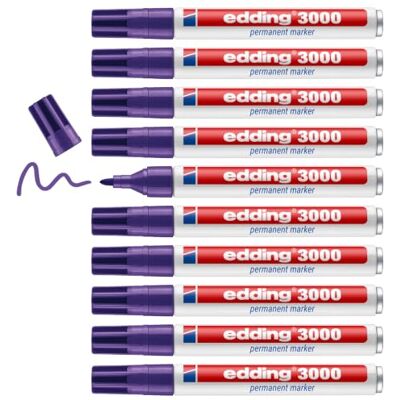 Edding Marcador permanente violeta 10 marcadores ponta redonda 1,5-3 mm secagem rápida indelével resistente à água e aos borrões cartão, plástico, madeira, metal universal Edding Marcador permanente violeta 10 marcadores ponta redonda 1,5-3 mm secagem rápida indelével resistente à água e aos borrões cartão, plástico, madeira, metal universal