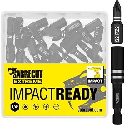 SabreCut 21 x Conjunto de pontas de chave de fenda de impacto PZ2 de 25 mm PoziDriv POZI nº 2 de uma só extremidade para trabalho pesado, incluindo porta-pontas e caixa de armazenamento SabreCut 21 x Conjunto de pontas de chave de fenda de impacto PZ2 de 25 mm PoziDriv POZI nº 2 de uma só extremidade para trabalho pesado, incluindo porta-pontas e caixa de armazenamento