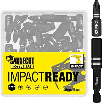 SabreCut 21 x Conjunto de pontas de chave de fenda de impacto PH2 de 25 mm de extremidade única Phillips nº 2 de serviço pesado, incluindo porta-pontas e caixa de armazenamento SabreCut 21 x Conjunto de pontas de chave de fenda de impacto PH2 de 25 mm de extremidade única Phillips nº 2 de serviço pesado, incluindo porta-pontas e caixa de armazenamento