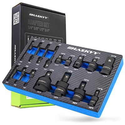 HASKYY Conjunto de chaves de impacto com articulação cruzada, 17 peças, conjunto de adaptadores para chave de impacto de 1/4", 3/8", 1/2" 3/4 HASKYY Conjunto de chaves de impacto com articulação cruzada, 17 peças, conjunto de adaptadores para chave de impacto de 1/4", 3/8", 1/2" 3/4