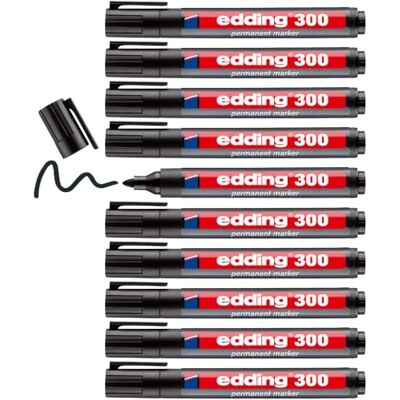 Edding marcador permanente preto 10 marcadores ponta redonda 1,5-3 mm resistente à água, secagem rápida, marcadores indeléveis para cartão, plástico, vidro, madeira, metal Edding marcador permanente preto 10 marcadores ponta redonda 1,5-3 mm resistente à água, secagem rápida, marcadores indeléveis para cartão, plástico, vidro, madeira, metal