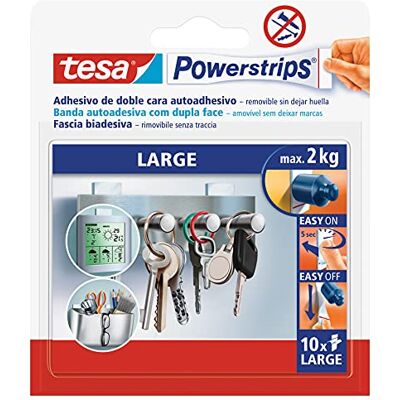 tesa Powerstrips Grande, tiras adesivas dupla face adequadas para superfícies planas e lisas, para objetos de até 2 kg, embalagem com 10 Powerstrips tesa Powerstrips Grande, tiras adesivas dupla face adequadas para superfícies planas e lisas, para objetos de até 2 kg, embalagem com 10 Powerstrips