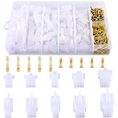 Glarks Conectores de cabo para crimpagem (2, 3, 4, 6, 9 pinos de 2,8 mm, macho e fêmea e conectores de tomada para moto, bicicleta, carro, barcos, 580 unidades) Glarks Conectores de cabo para crimpagem (2, 3, 4, 6, 9 pinos de 2,8 mm, macho e fêmea e conectores de tomada para moto, bicicleta, carro, barcos, 580 unidades)