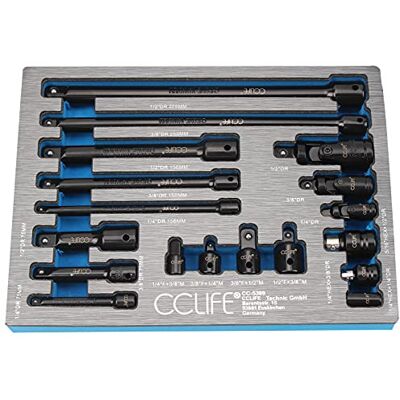 CCLIFE 18 peças Conjunto de extensão de chave de catraca com junta universal e adaptadores, CR-V, extensões de 1/2', 1/4', 3/8' CCLIFE 18 peças Conjunto de extensão de chave de catraca com junta universal e adaptadores, CR-V, extensões de 1/2', 1/4', 3/8'