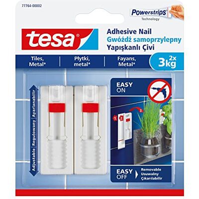 tesa 77764-00002-00 Prego adesivo removível ajustável para azulejos, metal e superfícies lisas, cor branca tesa 77764-00002-00 Prego adesivo removível ajustável para azulejos, metal e superfícies lisas, cor branca