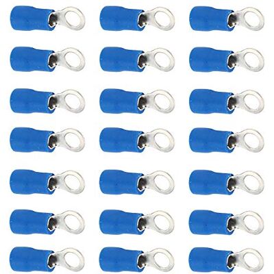 Mintice 100 x Azul cobre anel de tampa isolado conectores terminais de calibre 14-16 AWG fio encaracolado cabo elétrico crimpador sem fios impermeável M4 Mintice 100 x Azul cobre anel de tampa isolado conectores terminais de calibre 14-16 AWG fio encaracolado cabo elétrico crimpador sem fios impermeável M4