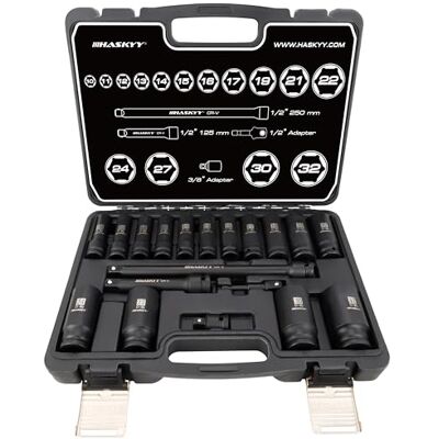 HASKYY Conjunto de 16 peças de chaves de impacto para aparafusadora, 10-32 mm, chaves de copo com alojamento de 1/2" - HASKYY Conjunto de 16 peças de chaves de impacto para aparafusadora, 10-32 mm, chaves de copo com alojamento de 1/2" -