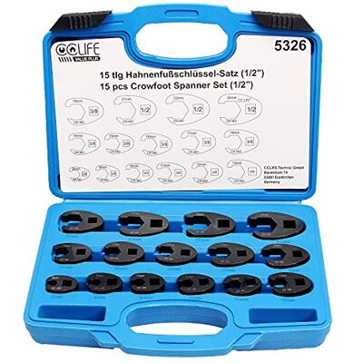 CCLIFE Conjunto de chaves de boca 15 peças, 3/8" 1/2" chaves Crowfoot, 8-24 mm CCLIFE Conjunto de chaves de boca 15 peças, 3/8" 1/2" chaves Crowfoot, 8-24 mm