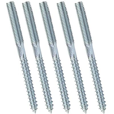 AERZETIX C44776 Conjunto de 5 Parafuso de rosca dupla parafuso de ponta aparafusar metal/madeira com ou sem bucha Ø 8 x 100 mm aço galvanizado cor prata AERZETIX C44776 Conjunto de 5 Parafuso de rosca dupla parafuso de ponta aparafusar metal/madeira com ou sem bucha Ø 8 x 100 mm aço galvanizado cor prata