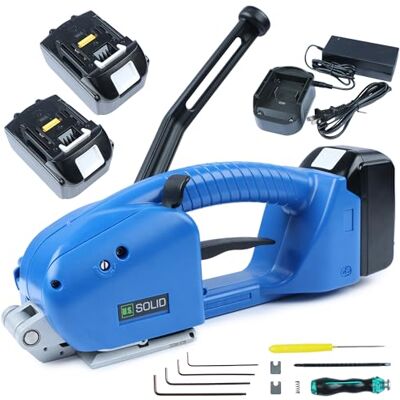 U.S. Solid Máquina flejadora eléctrica, semiautomática de cinta manual para cintas de PP PET de 13-16 mm, 2 x 3000 mAh bateria que funciona con pilas para paletas de cartón U.S. Solid Máquina flejadora eléctrica, semiautomática de cinta manual para cintas de PP PET de 13-16 mm, 2 x 3000 mAh bateria que funciona con pilas para paletas de cartón