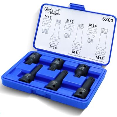 CCLIFE 6PCS Conjunto de pontas de vaso de impacto 1/2' denteado múltiplo interno (para XZN) M14 M18 CCLIFE 6PCS Conjunto de pontas de vaso de impacto 1/2' denteado múltiplo interno (para XZN) M14 M18
