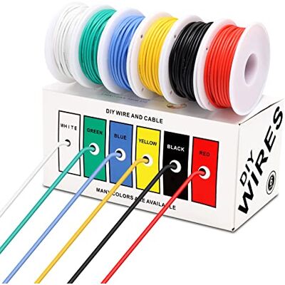 Coomoors Cabo elétrico de silicone de 0,32 mm², 6 cores, 10 m, calibre 22, cabos de conexão, kit eletrónico, fio de cobre estanhado entrançado, flexível e suave para bricolage Coomoors Cabo elétrico de silicone de 0,32 mm², 6 cores, 10 m, calibre 22, cabos de conexão, kit eletrónico, fio de cobre estanhado entrançado, flexível e suave para bricolage
