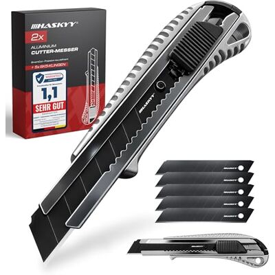 HASKYY Pack de 2 X-Actos Profissionais 18mm + 5 Lâminas SK5 Premium Navalhas de Segurança com Auto-Lock HASKYY Pack de 2 X-Actos Profissionais 18mm + 5 Lâminas SK5 Premium Navalhas de Segurança com Auto-Lock