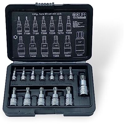 CCLIFE 13 peças Conjunto de chaves de copo Torx T8H-T60H, S2 aço de liga, para automóvel e reparação CCLIFE 13 peças Conjunto de chaves de copo Torx T8H-T60H, S2 aço de liga, para automóvel e reparação
