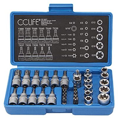CCLIFE 34 peças Conjunto de chaves de roquete torx E4-E20 porcas T10-T60 Torx Aço S2 CCLIFE 34 peças Conjunto de chaves de roquete torx E4-E20 porcas T10-T60 Torx Aço S2