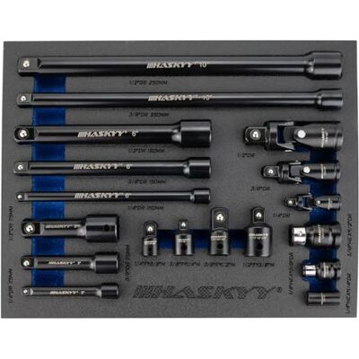 HASKYY Conjunto de chaves de copo de 1/4, 3/8 e 1/2 polegadas, catraca, extensão de catraca, adaptador de cardan, suporte de pontas, conjunto de peças de conexão para automóvel e indústria, cor preta HASKYY Conjunto de chaves de copo de 1/4, 3/8 e 1/2 polegadas, catraca, extensão de catraca, adaptador de cardan, suporte de pontas, conjunto de peças de conexão para automóvel e indústria, cor preta