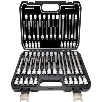 HASKYY Conjunto de chaves de caixa Torx Star de 32 peças T25-T80, brocas de estrela Torx extra longas com acionamento de 1/2 polegada HASKYY Conjunto de chaves de caixa Torx Star de 32 peças T25-T80, brocas de estrela Torx extra longas com acionamento de 1/2 polegada