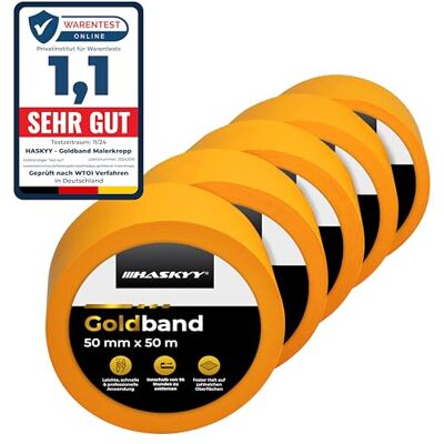 HASKYY Fita de pintor 50 mm x 50 m 5 rolos de fita de carroçaria pintura, fita adesiva mascarar paredes de precisão fita adesiva não deixa resíduos HASKYY Fita de pintor 50 mm x 50 m 5 rolos de fita de carroçaria pintura, fita adesiva mascarar paredes de precisão fita adesiva não deixa resíduos