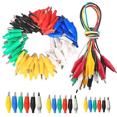 GTIWUNG 90Pcs Clip de Crocodilo de 28/35/45mm, Pinças de Clip de Crocodilo com a cobertura de isolamento protetora + 10Pcs Cabo Ponte de Crocodilo de Dupla Ponta de 35cm GTIWUNG 90Pcs Clip de Crocodilo de 28/35/45mm, Pinças de Clip de Crocodilo com a cobertura de isolamento protetora + 10Pcs Cabo Ponte de Crocodilo de Dupla Ponta de 35cm