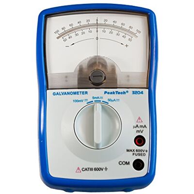 PeakTech , Galvanómetro analógico, 50SJFS a; +/5 Ma; +/100 Mv; Cat III 600 V; amperímetro/correntímetro com movimento de bobina móvel e escala de bobina móvel. PeakTech , Galvanómetro analógico, 50SJFS a; +/5 Ma; +/100 Mv; Cat III 600 V; amperímetro/correntímetro com movimento de bobina móvel e escala de bobina móvel.