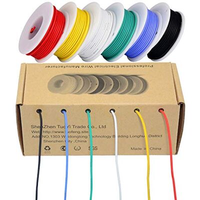 TUOFENG Conjunto de cabos eletrónicos de calibre 24 AWG, 0,20 mm², cabo de silicone flexível, bobinas coloridas de 9 m, cabo de cobre estanhado de 300 V TUOFENG Conjunto de cabos eletrónicos de calibre 24 AWG, 0,20 mm², cabo de silicone flexível, bobinas coloridas de 9 m, cabo de cobre estanhado de 300 V