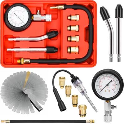 HATANSE Verificador de compressão para motores de gasolina compressor testador 0-20 bar 0-300 PSI com verificador de velas calibre de espessura e 4 adaptação M10 M12 M14 M18 HATANSE Verificador de compressão para motores de gasolina compressor testador 0-20 bar 0-300 PSI com verificador de velas calibre de espessura e 4 adaptação M10 M12 M14 M18