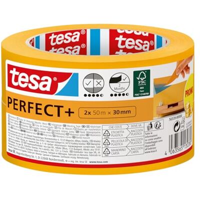 tesa Fita de Pintura Perfect+ Fita de Carroceiro de Papel tipo Washi Fino Trabalhos de Pintura e Mascaramento de Precisão Uso em Interiores 2x 50 m x 30 mm, Amarelo tesa Fita de Pintura Perfect+ Fita de Carroceiro de Papel tipo Washi Fino Trabalhos de Pintura e Mascaramento de Precisão Uso em Interiores 2x 50 m x 30 mm, Amarelo