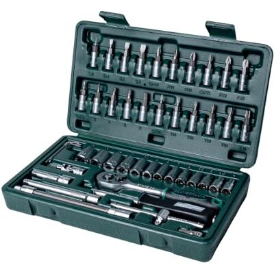 Mannesmann (6/7) Conjunto de 46 chaves copo 1/4 em aço CV, prata, 6 cm Mannesmann (6/7) Conjunto de 46 chaves copo 1/4 em aço CV, prata, 6 cm