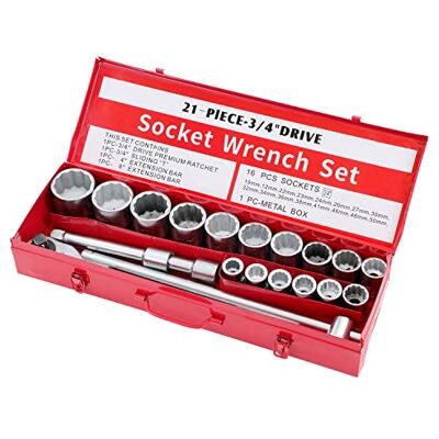 KATSU Tools KATSU Conjunto de Chaves de Caixa de 3/4" 21 Peças, 19 50 mm Métricas de 12 Pontos com Chave de Catraca de 24 Dentes em Caixa de Aço, Ferramenta Mecânica Reparação de Automóveis (Budget) KATSU Tools KATSU Conjunto de Chaves de Caixa de 3/4" 21 Peças, 19 50 mm Métricas de 12 Pontos com Chave de Catraca de 24 Dentes em Caixa de Aço, Ferramenta Mecânica Reparação de Automóveis (Budget)
