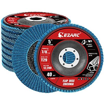 EZARC Discos abrasivos profissionais, Ø 125 mm x 22,2 mm, 10 peças, disco de lâminas de grão 40 para metal ou madeira para trituradora angular EZARC Discos abrasivos profissionais, Ø 125 mm x 22,2 mm, 10 peças, disco de lâminas de grão 40 para metal ou madeira para trituradora angular